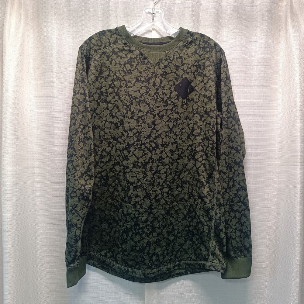 Burton Men M Caption Crew Sweatshirt Green Black Camo Fleece Pullover Ski Casual